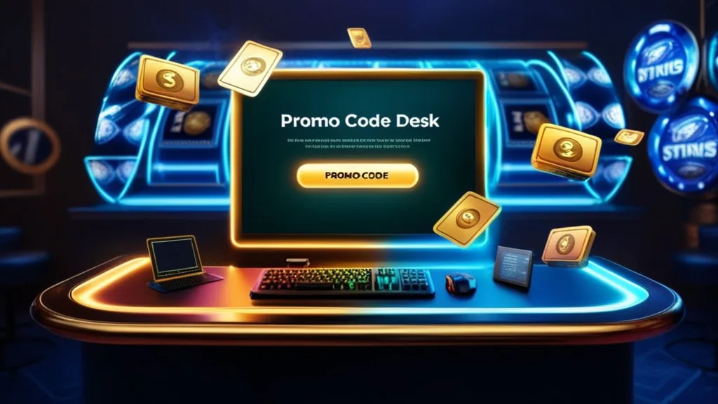 Οθόνη καζίνο με πεδίο promo code και φωτεινές κάρτες