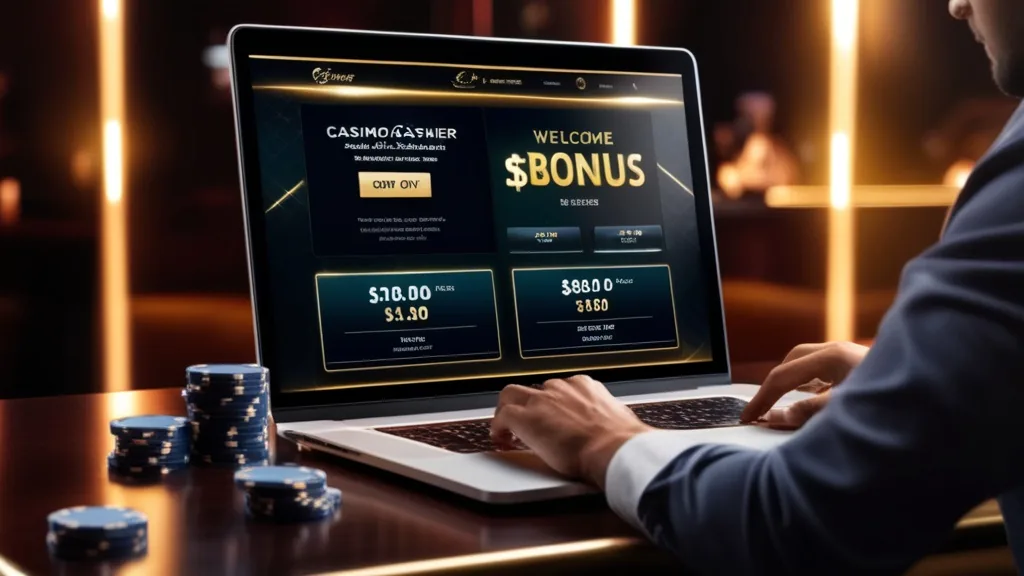 Σκοτεινή οθόνη καζίνο με welcome bonus και σύγκριση όρων